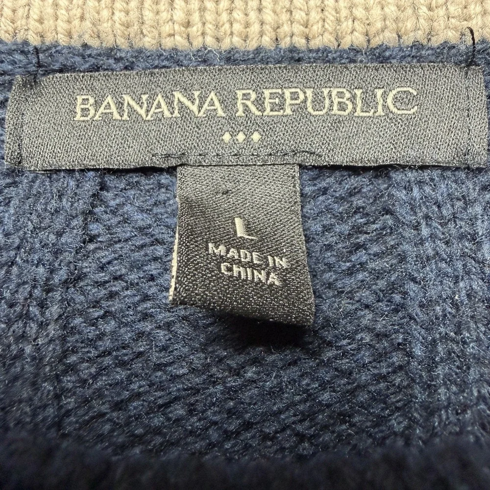 Banana Republic Mens Fisherman Cable Knit Sweater Large Navy Crewneck Preppy Ivy
